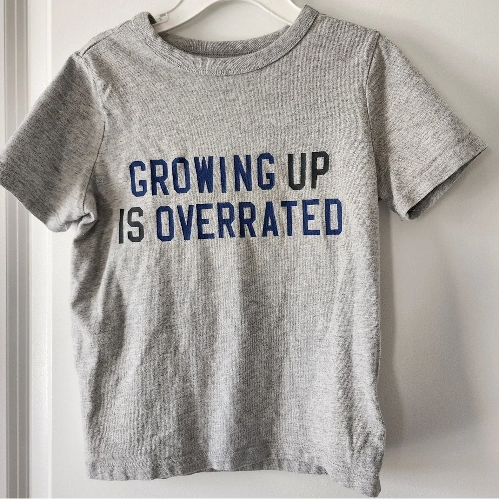 Gap Kids sz XS Gray T Shirt Growing‎ Up is Overrated Graphic Tee Basics School